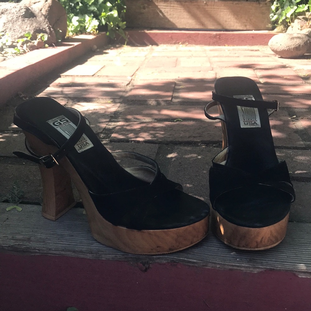 Black suede wooden platforms